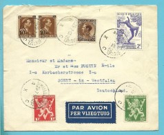 402+570+675A+680A+970 Op Brief Per Luchtpost (par Avion) Stempel BRUXELLES Naar SOEST (Duitsland) - 1934-1935 Leopold III