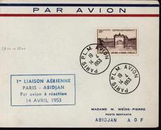 Avion Aviation Paris Abidjan Cote D'Ivoire 1ère Liaison Aérienne  Par Avion à Réaction YT 939 - 1960-.... Covers & Documents
