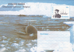 49927- WHALE, SHIP, A. DE GERLACHE, BELGICA ANTARCTIC EXPEDITION, COVER STATIONERY, 1997, ROMANIA - Antarctische Expedities