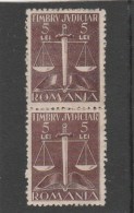 #202  JUDICIAL STAMPS, REVENUE STAMP, 5 LEI, BALANCE, LAW, STAMPS IN PAIR, MINT, ROMANIA. - Fiscale Zegels