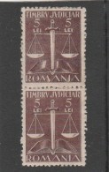 #202  JUDICIAL STAMPS, REVENUE STAMP, 5 LEI, BALANCE, LAW, STAMPS IN PAIR, MINT, ROMANIA. - Steuermarken