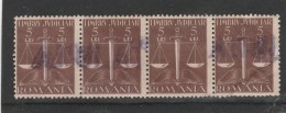 #202  JUDICIAL STAMPS, REVENUE STAMP, 5 LEI, BALANCE, LAW, BLOCK OF FOUR STAMPS,  ROMANIA. - Steuermarken