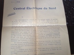 CENTRALE ELECTRIQUE DU NORD,  Lettre Et Bulletin D'achat, 1910, - Electricidad & Gas