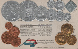 Litho Münzkarte AK Niederlande Nederland Netherlands Pays Bas Gulden Guilder Florin 1868 König Nationalflagge Coin Pièce - Monnaies (représentations)