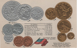 Litho Münzkarte AK United States America USA Etats Unis Amerique Dollar Cent 1853 Liberty Nationalflagge Coin Pièce - Monnaies (représentations)