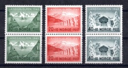 1943 NORWAY NATIONAL AID MICHEL: 292-294 PAIRS MNH ** - Unused Stamps