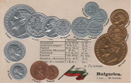 Litho Münzkarte AK Bulgarien Bulgaria Bulgarie Lew Lewa Stotinka Stotinki König King Nationalflagge Coin Pièce Moneda - Bulgarie