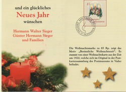 Grußkarte Firma Sieger 2008 Mit Weinhachtsmarke 85 Rp; Erstagsstempel; Greeting Card With Christmas Stamp ; FDC - Cartas & Documentos