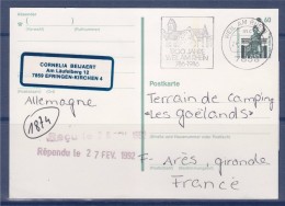 = Carte Entier Postal Allemagne à Ares France Oblitérée Weil Am Rhein 24.7.92 - Postkarten - Gebraucht