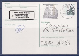 = Carte Entier Postal Allemagne à Ares France Oblitérée  Böblingen 2.4.92 - Postales - Usados