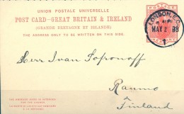 GRAN BRETAÑA , 1898 , ENTERO POSTAL P 27F CIRCULADO ENTRE LONDRES Y RAUMA EN FINLANDIA - Autres & Non Classés