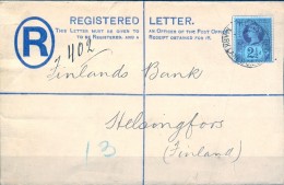 GRAN BRETAÑA , 1892 , SOBRE ENTERO POSTAL PARA CERTIFICADO,  EU 13B MARK LANE BO - HELSINGFORS , LLEGADA - Sonstige & Ohne Zuordnung