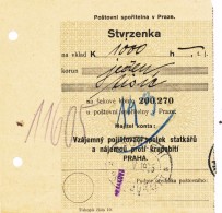 K9498 - Czechoslovakia (1925) Praha (postal Money Order - 1000,00 Kc) Account Owner: Insurance Association Against Hail - Climate & Meteorology