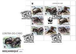 MOZAMBIQUE 2016 FDC WWF African Clawless Otter Kapotter M/S 8v - OFFICIAL ISSUE - A1641 - Usados