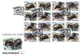 MOZAMBIQUE 2016 FDC WWF African Clawless Otter Kapotter M/S 16 - IMPERFORATED - A1641 - Usados