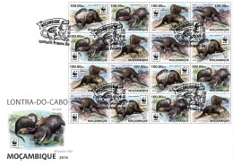 MOZAMBIQUE 2016 FDC WWF African Clawless Otter Kapotter M/S 16 - OFFICIAL ISSUE - A1641 - Oblitérés