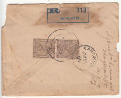 Moulmein Registered Cover Postal Stationery, Burma To British India, Usage 1925 (Cond., Cover Is Open All Four Sides) - Burma (...-1947)