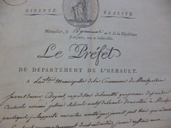 Contre Reboul Déserteur Montpellier Révolution Arrêté 18 Germinal An  8 Signé Du Préfet Nogaret - Wetten & Decreten