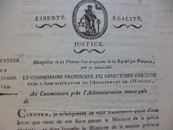 Montpellier Révolution 21 Ventôse An V. Arrestation Des Forçat évadés - Decrees & Laws