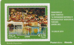 2014 - ITALIA -  TESSERA FILATELICA  "PATRIMONIO NATURALE PAESAGGISTICO" DEDICATO AL TURISMO LOVERE - Philatelic Cards