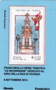 2014 - ITALIA -  TESSERA FILATELICA  "LE RICORRENZE" GIRO DELLA RUA DI VICENZA - Cartes Philatéliques