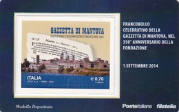 2014 - ITALIA -  TESSERA FILATELICA  350° ANNIVERSARIO DELLA FONDAZIONE DELLA GAZZETTA DI MANTOVA - Cartes Philatéliques