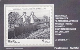 2014 - ITALIA -  TESSERA FILATELICA  "PATRIMONIO ARTISTICO E CULTURALE ITALIANO" PONTE REAL FERDINANDO SUL GARIGLIANO LT - Cartes Philatéliques