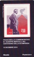 2014 - ITALIA -  TESSERA FILATELICA  CENTENARIO DELLA SCOMPARSA DI GIUSEPPE MERCALLI - Philatelic Cards