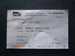 BIGLIETTO TRENO MONACO (MONTE CARLO)  X 2 - Europe