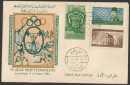 EGYPT 1951 Mediterranean Games - Alexandria - FDC / FIRST DAY COVER ILLUSTRATED COVER - Usati