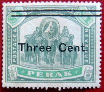PERAK 1900 3c Ovpt.on $1 Elephants Mint No Gum Scott67 CV$70 Watermark: Crown & CC - Perak