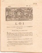 LOI RELATIVE A LA CAISSE DE L EXTRAORDINAIRE ET A L ETABLISSEMENT DES BUREAUX DU 9 JANVIER 1791 N° 61 - Décrets & Lois