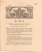 LOI RELATIVE AU PAIEMENT DES BREVETS DE RETENUE DU 17 JANVIER 1791 N° 92 - Décrets & Lois