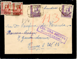 1938 " Certificado De Pontevedra A Londres " Al Dorso Llegada. Censura. - Marcas De Censura Nacional