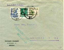 1939 " Carta De Melilla A Alemania " Censura (verde) - Marcas De Censura Nacional