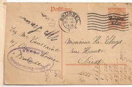 POSTKARTE 8 Cent. BRÜSSEL 1 MILITARISCHE UBERWACHUNGSSTELLE 6 BRUSSEL - OC38/54 Belgian Occupation In Germany