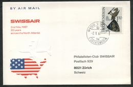 1967 Liechtenstein, Primo Volo First Fly Erste Flug Swissair  Across The North Atlantic , Timbro Di Arrivo - Cartas & Documentos