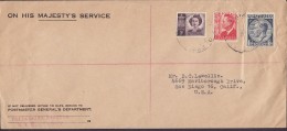 Australia ON HIS MAJESTY's SERVICE Postmaster-General Dept. SYDNEY 1952 Cover Brief SAN DIEGO USA GVI. & QEII Stamps (2 - Dienstzegels