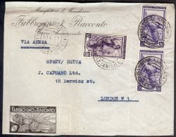 Yv Série Courante 580 X 2+ 585 S/lettre :Fabbrocino &amp;Racconto.par Avion De Torre Annunziata Pour London 1951 - 1946-60: Marcophilia