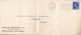 Great Britain MICHAEL WHITAKER Exchange Buildings HULL Yorks 1936 Cover Brief Denmark EDVIII. Stamp - Cartas & Documentos