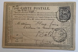 CARTE PRÉCURSEUR De MARSEILLE Pour ÉDITEUR DE MUSIQUE A BALE Avec Cachet CARBONEL Pianos Musique 1876 - Cartoline Precursori