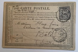 CARTE PRÉCURSEUR De MARSEILLE Pour ÉDITEUR DE MUSIQUE A BALE Avec Cachet CARBONEL Pianos Musique 1876 - Vorläufer