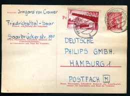 SAARLAND P34 I Postkarte FRIEDRICHSTHAL - Hamburg 1953  Kat. 32,00 € - Entiers Postaux