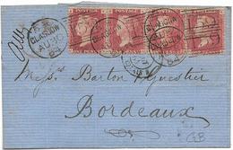 Angleterre ONE PENNY De 1864 Victoria Bande De 4 Timbres Abcd Au Départ De Glasgow 20 Août 1864 Pour Bordeaux ........jp - Brieven En Documenten