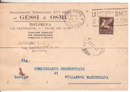 84-Regno-Pubblicitaria Con 50c.Posta Aerea Usato Come Ordinario-da Bologna 1943 A Villanova Marchesana - Marcophilie (Avions)