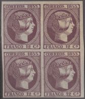 FAC-34 ESPAÑA SPAIN. SEGUI OLD FACSIMILE REPRODUCTION. ISABEL II. 1853 12 ¼. BLOCK 4. - Proeven & Herdrukken