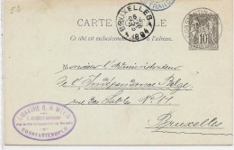 CTN44 - EP CP SAGE 10c OBL. CONSTANTINOPLE / BRUXELLES 23/8/1894 - Oblitérés