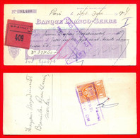 X1- Check, Cheque - Banque Franco - Serbe, France - Serbia Bank 1937. Paris, Belgrade, Kingdom Of Yugoslavia - Cheques & Traveler's Cheques