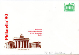 (BT1) DDR Privatganzs.-Umschlag  PU 017 D2/001ca Wz 50(Pf) "PHILATELIA ´90 - Brandenburger Tor", Ungebraucht - Privatumschläge - Ungebraucht