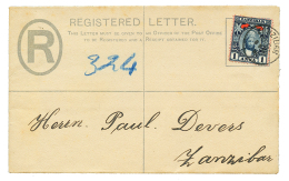 ZANZIBAR : 1a Canc. ZANZIBAR On REGISTERED LETTER(2a) To ZANZIBAR. Rare Commercial Local Mail (P. DEVERS Correspondance) - Zanzibar (...-1963)